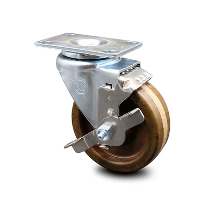 Service Caster 4 Inch High Temp Phenolic Wheel Swivel Top Plate Caster with Brake SCC SCC-20S414-PHRHT-TLB-TP3